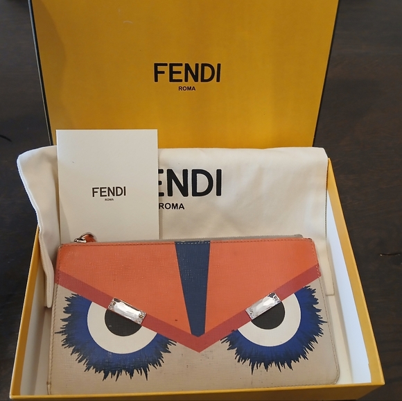 Vintage Fendi Vitello Elite Crystal Eye Monster Slim Pouch Multicolored With Box - Picture 2 of 10